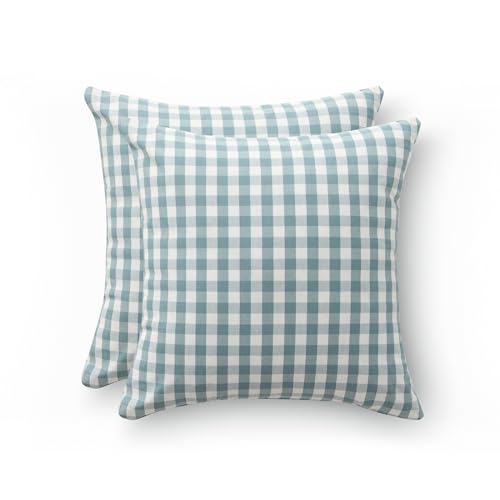 GAMUSI 2er-Set Karierter Vichy-Kissenbezug, 45 x 45, dekorative Sofakissenbezüge mit Reißverschluss, atmungsaktive und weiche Baumwolle, Wasserfarbe von GAMUSI