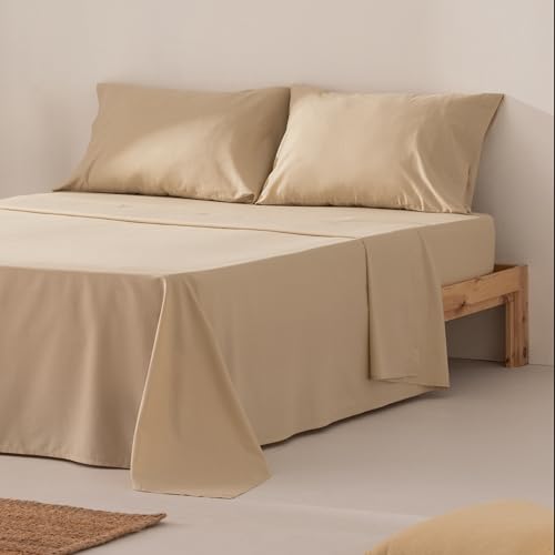 GAMUSI Bettwäsche-Set, 150 x 190/200 cm, 100 % Baumwolle, 4-teilig, atmungsaktiv, weich, Beige GAMUSI Bettwäsche-Set, 150 x 190/200 cm, 100 % Baumwolle, 4-teilig, atmungsaktiv, weich, Beige von GAMUSI