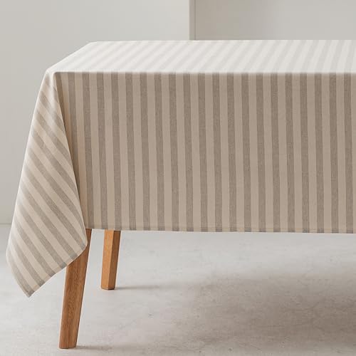 GAMUSI Quadratische Tischdecke mit Streifen, hellgrau, wasserdicht, Gefühl von 100 % Baumwolle, waschbar, innen und außen, 140 x 180 cm von GAMUSI