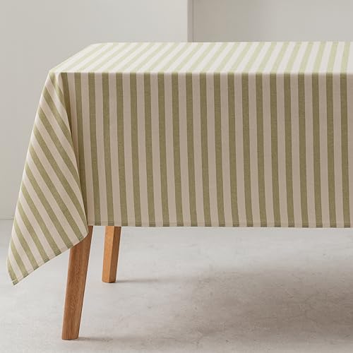 GAMUSI Quadratische Tischdecke mit grünen Streifen, wasserdicht, 100 % Baumwolle, waschbar, innen und außen, 140 x 140 cm von GAMUSI