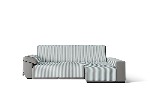 GAMUSI Sofaüberwurf - praktischer Sofabezug aus Baumwolle, Chaiselongue, 200 cm rechts (bis zu 230 cm breit), Farbe gestreift von GAMUSI