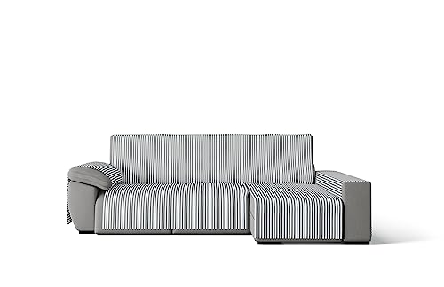 GAMUSI Sofaüberwurf - praktischer Sofabezug aus Baumwolle, Chaiselongue, 240 cm gerade (bis zu 270 cm breit), gestreift, hellgrau von GAMUSI