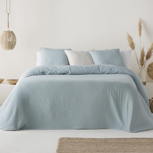 GAMUSI Tagesdecke für Bett, 105 cm, leicht, Übergangszeit, Frühling, Sommer, einfarbig, Jacquard-Baumwolle, atmungsaktiv, 200 x 270 cm, Farbe: Marineblau von GAMUSI