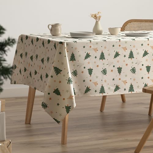 GAMUSI Tischdecke, Weihnachten, schmutzabweisend, Baumwolle, Esstisch, Weihnachtsdekoration, rechteckig, Stoff, 160 x 300 cm von GAMUSI