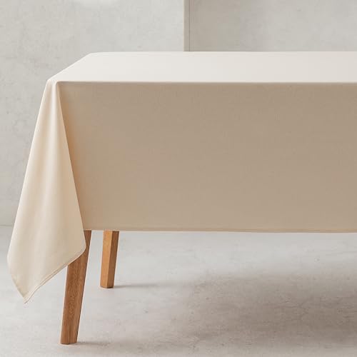 GAMUSI Tischdecke, einfarbig, Bio-Baumwolle, wasserdicht, schmutzabweisend, rechteckig, naturfarben, 140 x 240 cm von GAMUSI