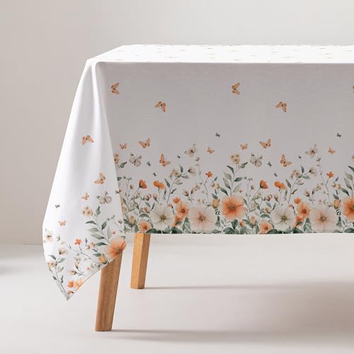 GAMUSI Tischdecke, schmutzabweisend, Baumwolle, Blumenmuster, rechteckig, 160 x 100 cm, Beige GAMUSI Tischdecke, schmutzabweisend, Baumwolle, Blumenmuster, rechteckig, 160 x 100 cm, Beige von GAMUSI