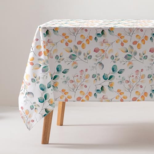 GAMUSI Tischdecke, schmutzabweisend, Baumwolle, Blumenmuster, rechteckig, 160 x 100 cm, Beige von GAMUSI
