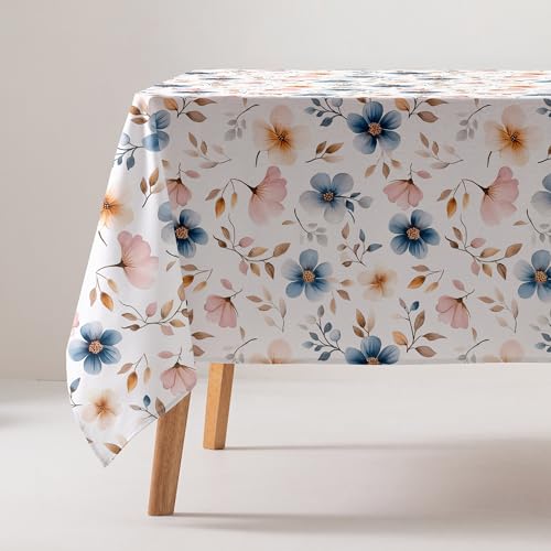 GAMUSI Tischdecke, schmutzabweisend, Baumwolle, Blumenmuster, rechteckig, 160 x 100 cm, Beige von GAMUSI