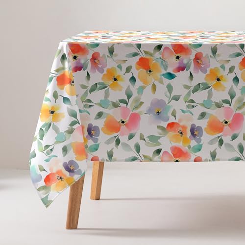 GAMUSI Tischdecke, schmutzabweisend, Baumwolle, Blumenmuster, rechteckig, 160 x 300 cm, Beige von GAMUSI