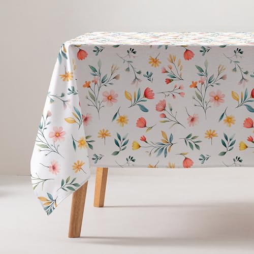 GAMUSI Tischdecke, schmutzabweisend, Baumwolle, Blumenmuster, rechteckig, 160 x 300 cm, Beige von GAMUSI
