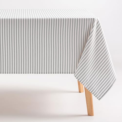 GAMUSI Tischdecke, schmutzabweisend, quadratisch, Baumwollstoff, wasserdicht, graue Streifen, 160 x 160 cm von GAMUSI