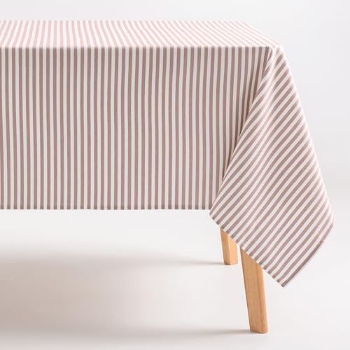 GAMUSI Tischdecke, schmutzabweisend, rechteckig, Baumwollstoff, wasserdicht, Streifen Lachs, 160 x 200 cm von GAMUSI