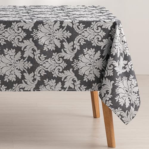 GAMUSI Tischdecke, schmutzabweisend, rechteckig, Blumenmuster, Jacquard, wasserdicht, 140 x 240 cm, Stoffgefühl, Anthrazit von GAMUSI