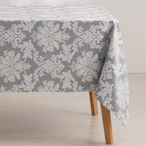 GAMUSI Tischdecke, schmutzabweisend, rechteckig, Blumenmuster, Jacquard, wasserdicht, 140 x 300 cm, Stoffgefühl, Grau von GAMUSI