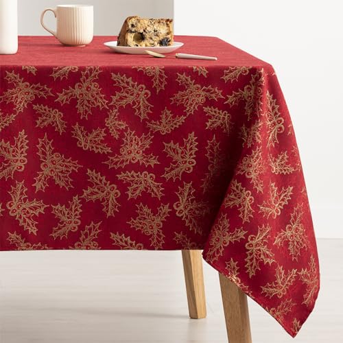 GAMUSI Tischdecke Weihnachten Jacquard Gold Garn Esstisch Quadratisch Weihnachtsdekoration 140x140cm Rot von GAMUSI