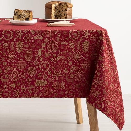 GAMUSI Tischdecke Weihnachten Jacquard Gold Garn Esstisch Quadratisch Weihnachtsdekoration 140x140cm Rot von GAMUSI