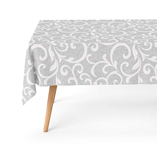 GAMUSI Tischdecke aus Baumwolle, schmutzabweisend, wasserdicht, Fall, natürlich, Pegaso, Grau, 140 x 200 cm von GAMUSI