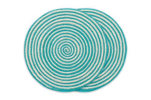 Tischsets, rund, Jute, Natur, handgefertigt, 38 x 38 cm, Packung mit 2 Stück, Wasserstreifen Tischsets, rund, Jute, Natur, handgefertigt, 38 x 38 cm, Packung mit 2 Stück, Wasserstreifen von GAMUSI