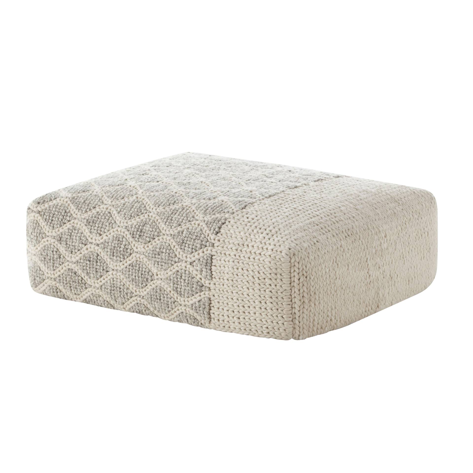 GAN - Mangas Space Pouf - elfenbein/grau Raute/100% Wolle/Füllung: Polystyrol & Schaumstoff/LxBxH 120x90x30cm von GAN