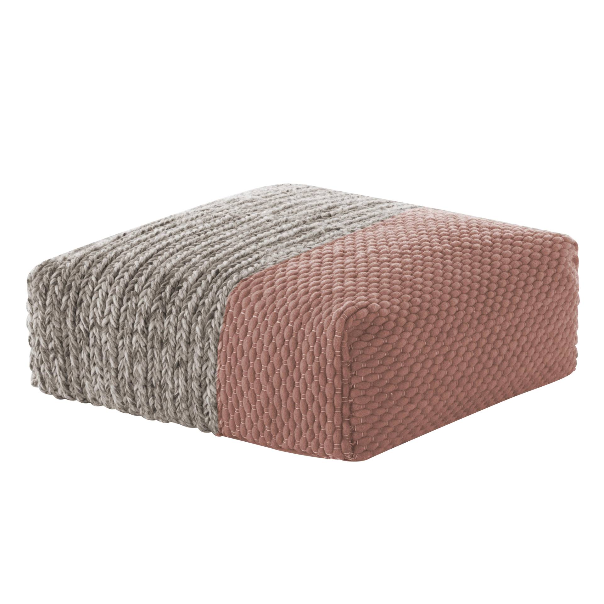 GAN - Mangas Space Square Pouf - pink/grau geflochten/100% Wolle/Füllung: Polystyrol & Schaumstoff/LxBxH 90x90x30cm von GAN