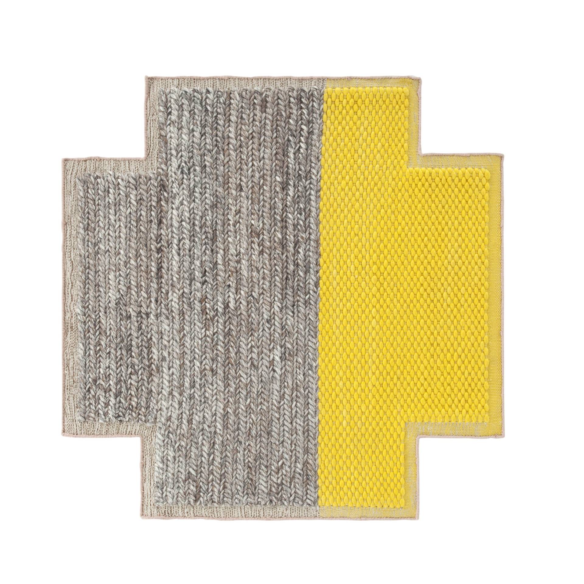GAN - Mangas Space Square Teppich - gelb/grau geflochten/100% neue Wolle/von Hand gewebt/160x160cm von GAN