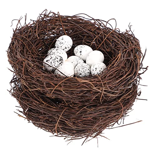 GANAZONO 12 Stück Teiliges Osternest Set mit Rattan Vogelnestern und Künstlichen Vogeleiern Naturgetreue Dekoration für Frühling DIY Party Heim und Gartendekoration von GANAZONO