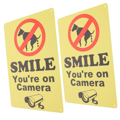 GANAZONO 2St Warnschild für Hundeausflüge Hundezeichen Lächeln Sie Ihre Zeichen vor der Kamera Schilder „Kein Hundekot“ für den Garten Logoband Linse Zinnmalerei Metall Eisen schmücken von GANAZONO