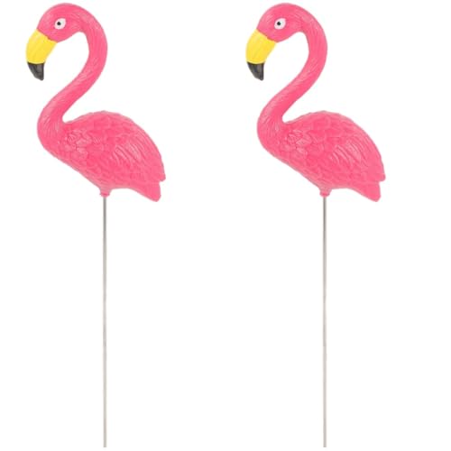 GANAZONO 2st Simulation Von Flamingo-fensterdekoration Aus Kunstharz Rasen-Flamingo-Dekoration Flamingo-windspiele Tropische Party-gartendekoration Topfpflanzenpfahl Blumentopf Mini Plastik von GANAZONO