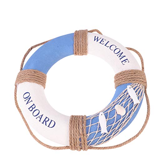 GANAZONO 30 cm Hängender Rettungsring im Mediterranen Stil Willkommen an Bord Rettungsring Handwerk Heimdekoration für Restaurant Café Shop Bar Blauer Fisch von GANAZONO