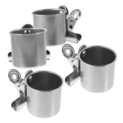 GANAZONO 4 Stück Edelstahl Futter Wassernapf für Kleine Vögel mit Sicherer Klemme Vielseitig Nutzbar als Futterspender und Wasserschale Robust und Leicht zu Reinigen Geeignet für Papageien von GANAZONO