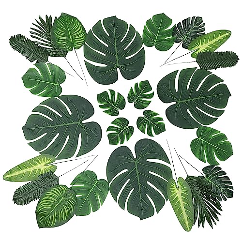 GANAZONO 40 Stück Künstliche Palmblätter Tropische Monstera-Blätter Für Dschungel Hawaii-Dinosaurier Luau-Party Tischdekoration Hochzeit Geburtstag Mottoparty Grün von GANAZONO