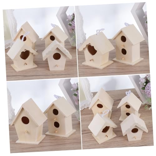 GANAZONO 5 Teiliges Holz Vogelhaus Naturbelassenes DIY Nistkasten mit Kreativem Design als Garten und Wohnungsdeko für Kleine Vögel Wie Kanarien Papageien und von GANAZONO