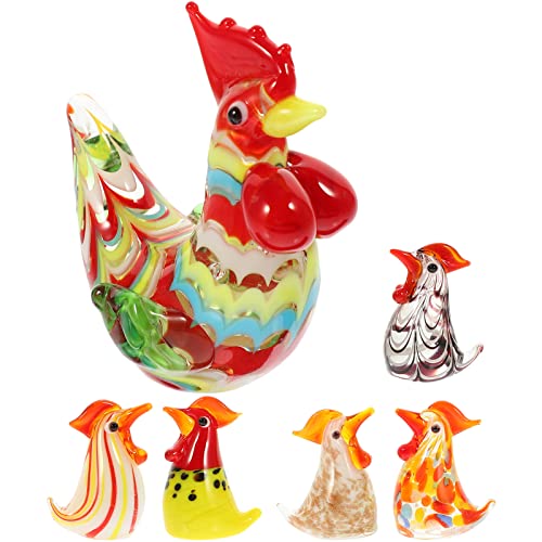 GANAZONO 6st Glasierte Hahn Dekoration Glasfiguren Mini-tierfiguren Miniatur-Glas-hahn-Figur Mini-Enten Masse Winzige Glasgeblasene Tiere Tortendeko Einschulung Falsches Huhn Haushalt von GANAZONO