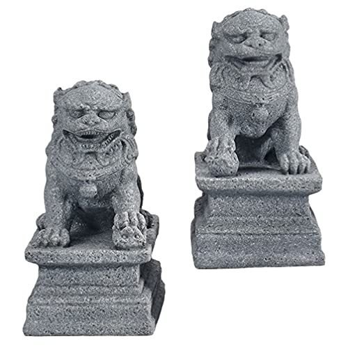GANAZONO 2st Fu FOO Hundestatue Chinesische Wächterstatuen Japanische Gartendekoration Viel Glück-Statue Chinesischer Löwe Skulptur Löwendekor Aus Stein Feng-Shui Miniatur Sandstein Werfen von GANAZONO