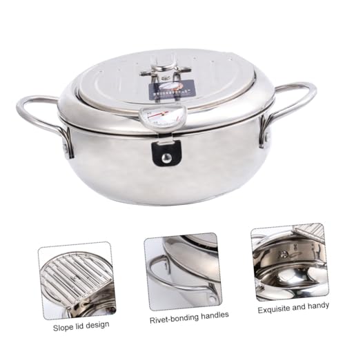 GANAZONO Hochtemperaturbeständiger Frittierpot mit Ölfilter und Thermometer Mini Fritteuse für Induktionskochfeld und Gasherd Silber von GANAZONO