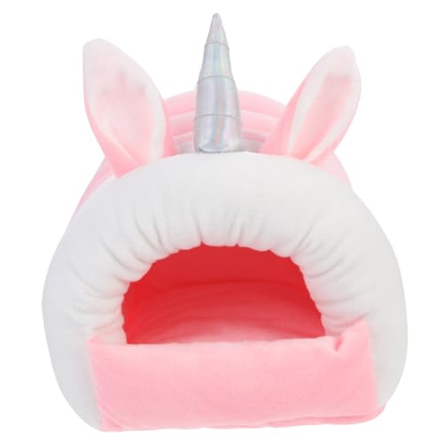 GANAZONO Kuscheliges Hamster Schlafnest Einhornform Weiches Kleintierbett Warmes Nagerversteck für Meerschweinchen Kaninchen Haustier Zuhause Rosa von GANAZONO