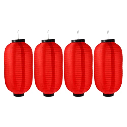 GANAZONO Typdekoration Laternen Für Draußen 4PCS Festival Lantern Vintage Stoff Laterne Ourdoor Night Light Garden String Licht für Zimmergartenfenster 8 Zoll Rot Chinesische Lampions von GANAZONO