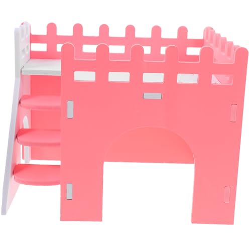 GANAZONO Multifunktionales Kleintierhaus für Hamster Meerschweinchen und Igel Großes Mehrkammeriges Versteck mit Rampe Robustes Rosa Versteck zum Schlafen und Rückzug von GANAZONO