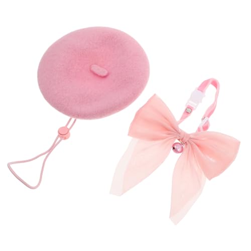 GANAZONO Stylische Haustier-Set aus Weichem Wollstoff mit Verstellbarem Katzen-baskenmütze und Rosa Schleifenhalsband mit Glocke Geeignet für Katzen und Kleine Hunde Bequem Pflegeleicht für GANAZONO Stylische Haustier-Set aus Weichem Wollstoff mit Verstellbarem Katzen-baskenmütze und Rosa Schleifenhalsband mit Glocke Geeignet für Katzen und Kleine Hunde Bequem Pflegeleicht für von GANAZONO