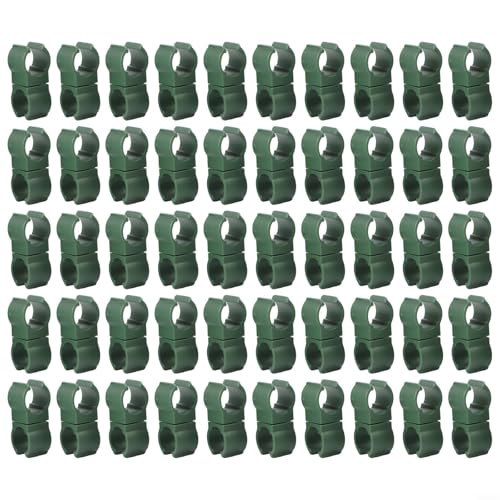 GANCEI 50 Stück Pflanzenstützstangenverbinder, Clips für 11 mm, 16 mm, 20 mm Stangen, Gewächshaus, Gartenpfähle, verstellbare Mehrzweck-Pflanzenbänder, grüne Kunststoffschnallen (16 mm) von GANCEI