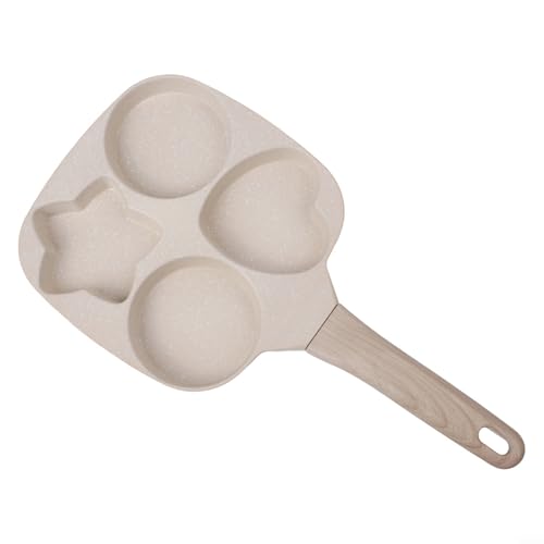 GANCEI Antihaftbeschichtete Eierpfanne mit vier Löchern, für Frühstücks-Kochen, 19 cm, für Induktionsherd, Eisen, Pfannkuchen-Maker (beige) von GANCEI