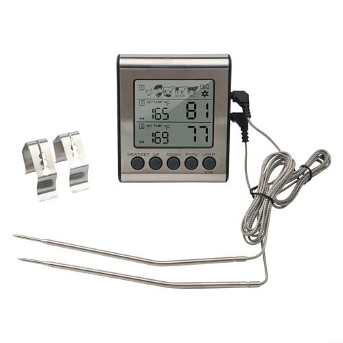 GANCEI Digitales Fleischthermometer, mit Dual-Temperatursonden, hintergrundbeleuchtetem LCD-Display, Temperaturalarm für Fleisch, Grill, Grill, Thermometer (Doppelsonde) von GANCEI