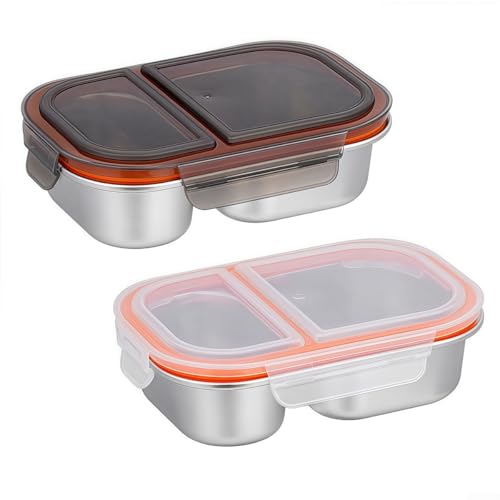 GANCEI Edelstahl Snackbehälter mit 2 Fächern Auslaufsicher Lunchbox für Snacks und Obst 304 Wiederverwendbar mit Deckel für Schule Arbeit von GANCEI