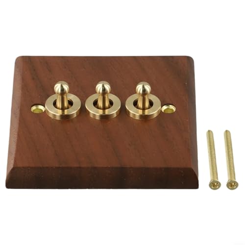 GANCEI Kipp-Lichtschalter, Retro, Walnussholz, Messinghebel, 1-Gang, 2-Wege-Kippschalter, 86 x 86 mm, quadratisch (3-Gang) von GANCEI