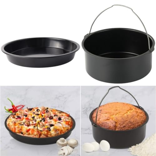 GANCEI Luftfritteusen-Zubehör-Set, Luftfritteusen-Zubehör-Set mit Kuchen-Backblech und Antihaft-Pizza-Pfanne, Karbonstahl-Luftfritteusenkorb (20,3 cm) von GANCEI