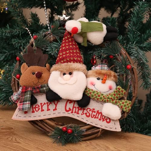 GANCEI Rattan Weihnachtskranz 29 cm Haustür Urlaub Dekoration Rentier Girlande Weihnachtsmann Schneemann Rentier Indoor Outdoor Festliche Dekoration (Weihnachtsmann) von GANCEI