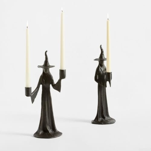 GANCEI Schwarze Hexe Statue Halloween Kerzenständer Harz Figur Gothic Hekate Ornament Altar Mittelstück Spirituelle Heimdekoration 23 cm von GANCEI