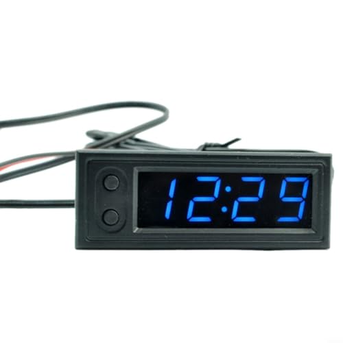 GANCEI Thermometer-Messgerät, DC 5–27 V Temperatur -35–120 °C, Voltmeter, Uhr für Autos, 12 V, 3-in-1 für Fahrzeug-Armaturenbrett-Überwachung (blau) von GANCEI