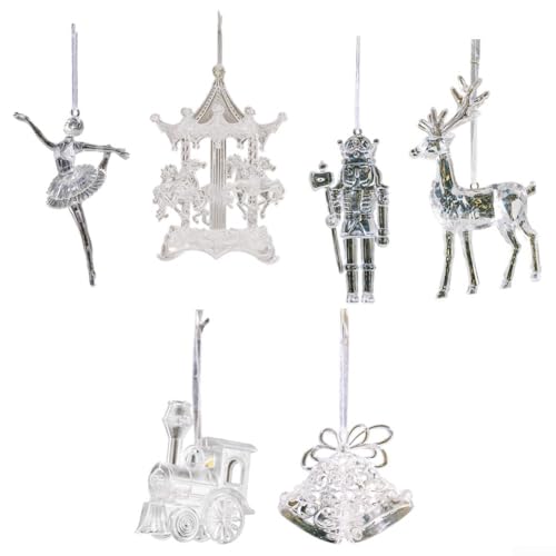 GANCEI Weihnachtsbaumschmuck-Set aus transparentem Acryl, mit 6 Stück, einschließlich Engel, Glocke, Schaukelpferd, Zug, Huatoubing und Tänzerin für den Urlaub GANCEI Weihnachtsbaumschmuck-Set aus transparentem Acryl, mit 6 Stück, einschließlich Engel, Glocke, Schaukelpferd, Zug, Huatoubing und Tänzerin für den Urlaub von GANCEI