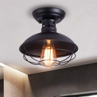 Ganeed - Rustikale Deckenleuchte Schwarz, E27 Pendelleuchte Semi Flush montiert mit industriellem Metallkäfig, Deckenleuchte im Landhausstil für Flur Ganeed - Rustikale Deckenleuchte Schwarz, E27 Pendelleuchte Semi Flush montiert mit industriellem Metallkäfig, Deckenleuchte im Landhausstil für Flur von GANEED